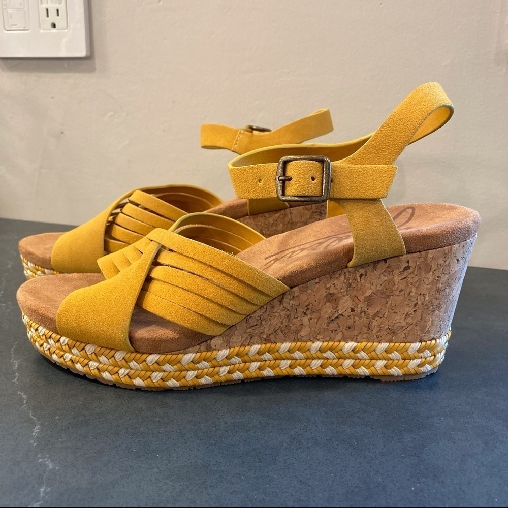 NWT Zodiac sz 8 Paola yellow suede cork wedge sandals - Picture 8 of 14